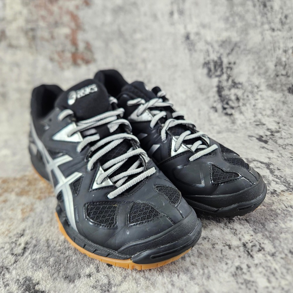 ASICS GEL Tactic Court Shoes Womens 7 Black Silver Pickleball Volleyball B554N